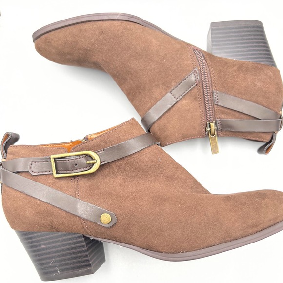 Franco Sarto Bootie Women's Giada Brown Vegan Suede Side Zip Chunky Heel Sz 7.5M - Picture 1 of 11